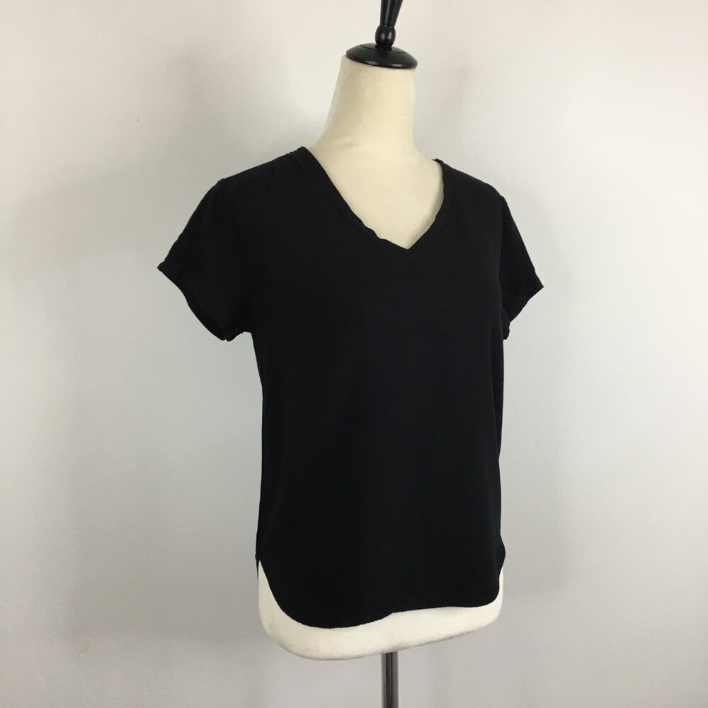 CLOTH & STONE Anthropologie Black Short Sleeve High Low Hem Shirt
